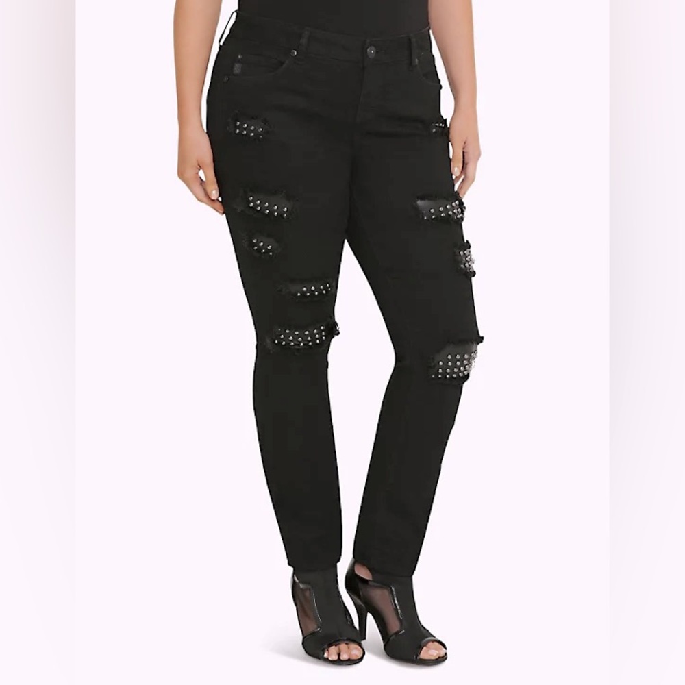 Torrid Black Distressed Studded Skinny Jeans | 22